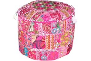 Indian Bohemian Patchwork Pouf Ottoman, Vintage Indian Pouf, pouffe, pouffes, Foot Stool, Round Pouf Ottoman, Bean Bag, Floor Pillow Ottoman Pouf, 14x22 Inch. By Bhagyoday by BhagyodayFashions