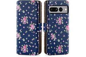 32nd Floral Series 3.0 - Custodia a portafoglio in pelle PU per Google Pixel 7 Pro, motivo floreale, con scomparti per carte di credito, colore rosa vintage indaco