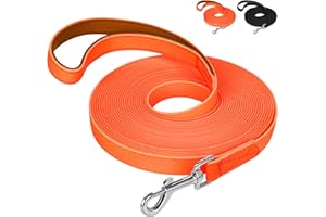 IOKHEIRA Guinzaglio per Cani, Guinzaglio per Cani Impermeabile con Manico Imbottito 5m/10m/15m/20m, Guinzaglio per Cani in PVC Forte Richiamo per Cani, Tracking e Gioco da Campeggio (10M, Arancia)