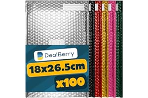 DEALBERRY 100 Pack Padded Bubble Envelopes | Metallic Shipping Envelopes | Assorted Colour Size D | 200x265mm