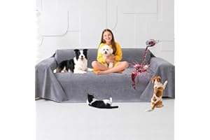 Loiion Cubre Sofas Grandes Antideslizante, 100% Fundas Impermeables Sofa, Cubre Sofa Chaise Longue para Perros, Fundas Antipelos para Gatos Arañazo y Perros Mascotas, Gris, 380x180cm