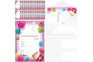 SOL 28x Pink RSVP Party Invitations with Envelopes - Premium Cardstock RSVP Invitation for all Occasions - Birthdays, Baby Showers, Christening, RSVP, Kids Childrens Parties Celebrations - [Write On]
