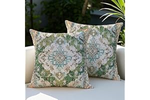 Vorysum Outdoor Cushion Weatherproof 45 x 45 cm Boho Decorative Cushion Covers Vintage Cushion Cover Green Cushion Summer Sofa Cushion for Living Room Bedroom Garden Decorative Set of 2