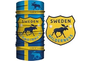 Club of Heroes Schweden Bandana Set / 1 Multifunktionstuch + 1 Patch, Aufnäher Aufbügler gestickt / Schlauchschal Halstuch Schal aus weicher Mikrofaser / Elch schwedisch Flagge Fahne COH