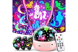 ONE FIRE Einhorn Spielzeug ab 3-12 Jahre Mädchen, 【3 Filme+93 Effekte+Dimmbar】 Einhorn Geschenke für Mädchen Geschenke, 【Remote+3 Timer+Rotation】 Sternenhimmel Projektor Kinder, Meerjungfrau Spielzeug