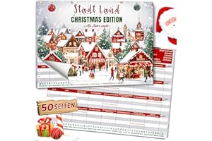 KENVORA Stadt Land Weihnachtsspiele - Christmas Spiel 2025, Familienspiele und Partyspiele, Kleine Weihnachtsgeschenke Lustige Geschenke für Adventskalender Wichtelgeschenk