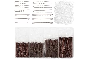 ZOUWEL 700pcs Bobby Pins Kit - 100 U Shape Hair Pins for Buns, 100 Kirby Grips and 500 Hair Bands, Hair Grips, Hair Styling Accessories, Wedding Hair Accessories for Women(Brown)