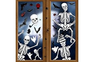 HOWAF Halloween Ventanas Pegatinas Decoración, 50pcs Calavera Esquelet Pegatinas para Halloween Pared Puerta Casa Decoración, Halloween Horror Decoración, Murciélagos Arañas Fantasma Pegatinas