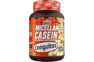 BIG - Caseina Micelar - Caseina Proteina de Liberación Sostenida para Recuperación y Masa Muscular - Baja en Grasas y Carbohidratos con Textura Cremosa (Con toppings (trocitos), Conguitos White)