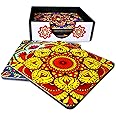 Ambiyaa Set of 6 Mandala 4 Inch Coasters with Holder | Unique Handmade Designs | Square with Holder | 10x10 cm
