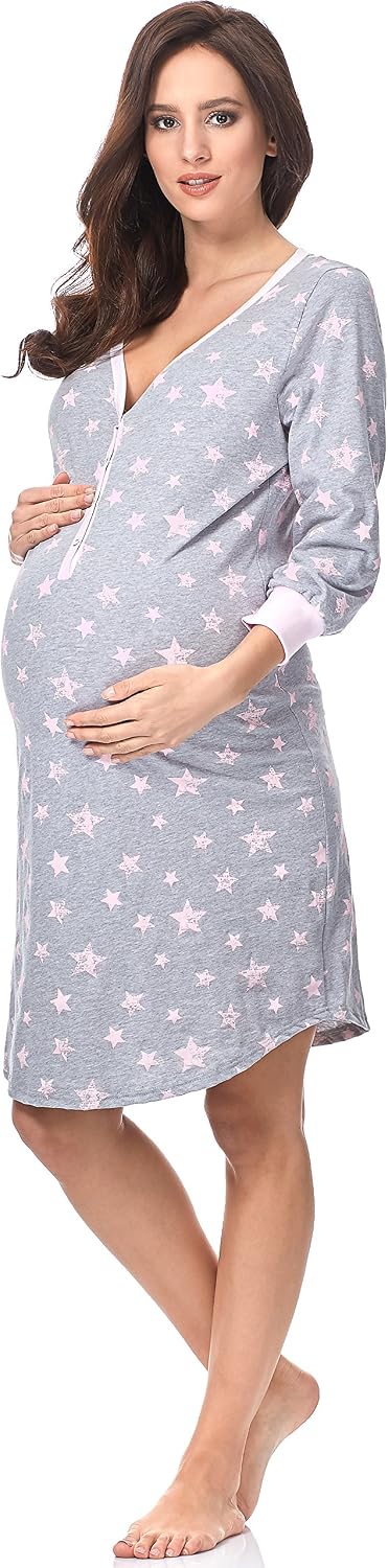 Italian Fashion Camison Lactancia Hospital | Ropa Premama Embarazada | Ropa Embarazada Mujer con Botones | Camison Hospitalario Mujer | Bata Maternidad Hospital S-XXL