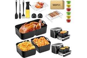 YUKOVEP Hot Air Fryer Accessories for Ninja Foodi Flexdrawer 10.4 L Hot Air Fryer AF500EU, 1 x 10.4 L & 2 x 5.2 L Airfryer Silicone for Ninja Hot Air Fryer