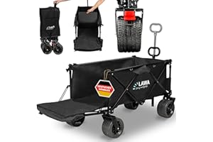 ‎LAWA LIVING AND LIFESTYLE Faltbarer Bollerwagen mit Bremse 100kg ohne Dach Handwagen Faltwagen Gartenwagen Transportwagen faltbar klein Strandwagen Campingwagen Hundebuggy klappbar breite Räder Leiterwagen (SCHWARZ)