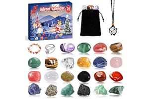 LALIEFFACELY Calendrier de l'Avent 2025 Enfants, 24 Jours Calendrier l'Avent Pierre Precieuse Pendentif Lithothérapie, Pierres Naturelles Minéraux l'Exploration Scientifique Cadeau Noël Filles Garçons