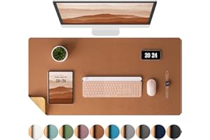 Aothia Desk Pad, ECO Double-Sided Cork and Leather Desk Mat, Non-Slip Mouse Mat, Waterproof/Multifunctional Leather Table Mat for Writing/Playing/Table (80x40cm,Brown)