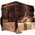 Mengersi 4 Corners Post Canopy Bed Curtains Canopy for Bed King Size - Royal Luxurious Mosquito Net Bedroom Decor (King, Coffee)