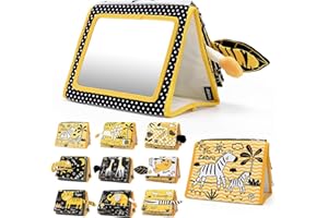 syid Tummy Time Mirror Toys, Baby Toys 0-6 Months Mirror Floor Toy Soft Cloth Book, Black and White Sensory Toys Activity Montessori Newborn Floor Toys for Boys Girls Gifts 0 3 6 Months (Yellow)