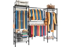 Isyunen Guardaroba, Appendiabiti,Stand Appendiabiti in metallo,allungabile,Porta Abiti da Camera,appendiabiti metallo antiruggine,Nero,35.5 * 180 * 180~220cm