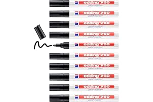 edding 750 paint marker - black - 10 pens - round tip 2-4 mm - paint marker for marking and labelling metal, glass, rocks or plastic - heat-resistant, permanent, smudge-proof and waterproof