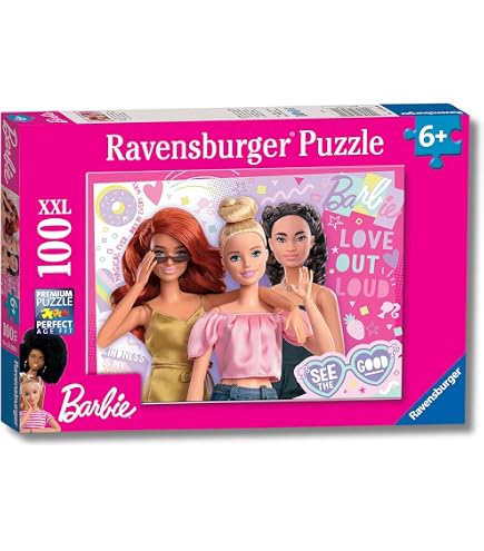 Ravensburger Puzzle Barbie 4 In 1 Per Bambini 5+ Anni - 4 Puzzle Da 100 Pezzi Ciascuno, Formato 36x26 Cm, Soft-Click, Cartone Riciclato