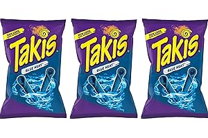 HEART FOR CARDS 3 x Takis Blue Heat Tortilla Chips, 100 g, Blue Hot Chili Pepper Flavour, Limited US Snack with Spicy Crunch