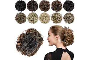PARXITN Chignon Postiche Bouclés Chignon Chouchou Extension De Cheveux Synthétiques Peignes Chignon En Désordre Chignon Postiche pour Femmes Brun Foncé Mélangé Brun Rougeâtre