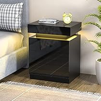 Nachttisch Mit LED Beleuchtung Schwarz - 3 Schubladen & Ladestation