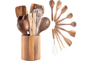 Hanseküche Küchenhelfer Set aus Holz - Grillzange, Schneebesen, Pfannenwender, Holzlöffel und Nudelschöpfer 9 teilig Löffel Teakholz (9er Set)