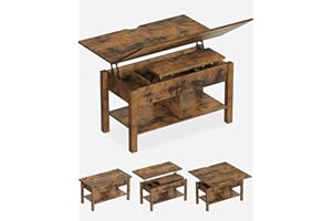 KIMENICH Tavolino Salotto,Tavolino da caffè regolabile in altezza, 3 in 1, multifunzionale, con vano nascosto, tavolino da caffè, il tavolino si lascia in un tavolo da pranzo per soggiorno (Marrone)