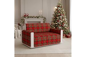Zucchissime Copridivano Natalizio 3 Posti con Braccioli Scozzese Double-Face Lavabile | Tessuto Spesso, Antiscivolo Naturale, Pet-Friendly, Stile Natalizio Elegante