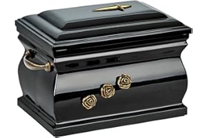 Gregspol Ltd Composite Casket Cremation Ashes Urn For Adult With Brass Roses Black Funeral Human Urn