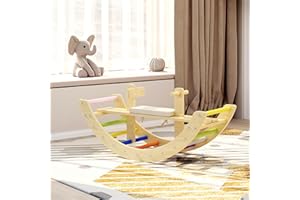 ‎BANASUPER BanaSuper Hölzerner Schaukelpferdbogen für Kleinkinder Waldorf Rocker Kletterleiterbogen Montessori Fitnessspielzeug für Kinder (Regenbogen)