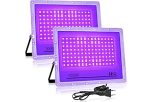 BOSYTRO Luz Negra, 2 Piezas Luz Ultravioleta 100W, IP65 Impermeable 395nm Blacklight para Fiestas Glow, Decoración Halloween, Discoteca, Iluminación Escénica, Accesorios para Fiestas