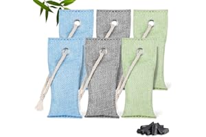 HOTUT Worki oczyszczające powietrze z węgla bambusowego, 6 x 75 g, naturalny węgiel aktywowany, usuwa zapachy i wilgoć, aktywowany odświeżacz powietrza samochodowego, eliminator zapachów do domu