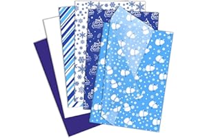 Larcenciel Papier Cadeau Noël, 60 Feuilles Papier de Soie Blanc et Bleu, Papier d'Emballage Flocon de Neige Bonhomme de Neige Parfait pour Hiver, Hanukkah, Nouvel An, Festivals, Christmas, 50x35 cm