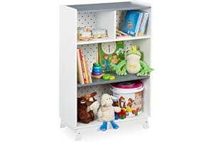 Relaxdays Scaffale per la Cameretta dei Bambini, Mobile a 4 Scomparti Aperti, Libri e Giochi, 90x60x30 cm, Bianco Grigio