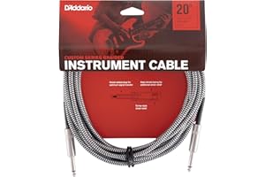 D'Addario Guitar Cable - Guitar Lead - Instrument Cable - Guitar Accessories - Custom Series Braided Cable - 20 Feet/7.62 Meters - Grey - 1 Pack