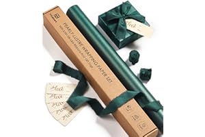 Vitalizart 43cm x 5m Carta da Regalo Verde Scuro, Perlata con Nastro di Raso di Chiffon Verde Scuro & Etichette Regalo, Rotolo di Carta da Regalo per Natale, Compleanno, Matrimonio & Artigianato