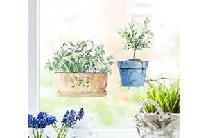 wolga-kreativ Fenstersticker Fensterbilder Glasdekorfolie Motiv Fensterfolie Fenstertattoo Hauspflanzen Rosmarin im Keramiktopf Deko Küchenfenster wiederverwendbar selbstklebend Sichtschutz