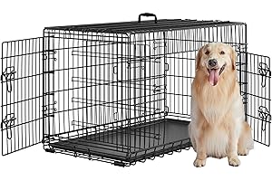 Yaheetech Cage pour Chien Pliable Caisse de Transport pour Chien en métal 106x66x74,5 cm Niche pour Chien Exterieur Interieur 2 Portes Verrouillables et Plateau Amovible Cage de Chiot