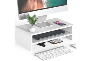 FITUEYES Supporto Monitor Supporto per Monitor in Legno a 2 Strati L42.5xW23.5xH14cm (Bianco) DT204205WW