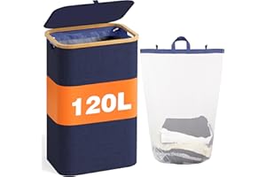 BATHOLA Laundry Basket with Lid, 120L Clothes Hamper for Laundry Basket Collapsible, Laundry Hamper Organizer for Bedroom, Laundry Room, Dirty Clothing Hamper