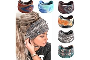 MIQIQAO 6 Pcs Headbands for Women's Hair UK Head Scarfs Wide Soft Ladies Headband Boho Fashion Bandanas Knot Adult Hairbands Elastic Sport Running Yoga Head Wraps