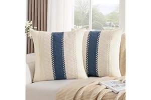 DakTou Fundas Cojines 40x40 Algodón Funda de Cojín Decorativa Bohemia Azul Textura Tejida Funda de Almohada Decorativos para Sofá Cama Silla Habitacion Oficina Salón Dormitorio 2 Piezas