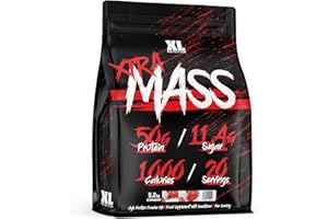 XL Nutrition Xtra Mass 5.2kg Mass Gainer - Serious Mass Protein Powder - 50g Protein, 1000 Calories, Creatine Monohydrate, BCAA, Glutamine - 20 Servings, Strawberry Flavour