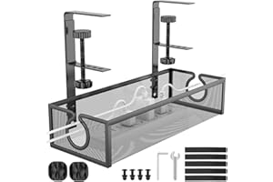 AEVORANT Kabellose Schreibtisch-Kabelorganisation unter dem Tisch | Kabelkorb aus Stahl mit Kabelhaltern & Clips | Weißes Cable Management Set (33.8cm*12cm*7.9cm) für Steckdosen & Kabel