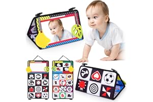 Tuaeccki Giochi Neonato 0 3 6 9 12 Mesi Giocattoli a Specchio per Bambini Tappeto Tummy Time Neonati Specchio Montessori per Bambini Bianco e Nero Giocattoli Educativi per Ragazzo Ragazza, Alfabeto