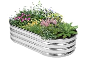 BIRDSINYARD Hochbeet für den Außenbereich - Pflanzgefäße Hochbeete für die Gartenarbeit | Metall-Garten-Pflanzgefäß mit Sicherheitsrand und Handschuhen (Silber, 120 x 60 x 30 cm, 1 Stück)