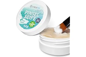 CreaTek Premium Pinselseife 40g - Made in EU - für eine natürliche & tiefenwirksame Reinigung - hochwertiger Pinselreiniger Acrylfarben, Aquarellfarben - 100% vegane Pinsel Seife, Brush Soap
