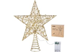 Homewit Glitzernde Weihnachtsbaumspitze Stern aus Metall, Weihnachtsbaum Dekoration Topper mit Goldfarben Metallperlen für Weihnachten, Tannenbaumspitze für Ihren Christbaum, 30 cm